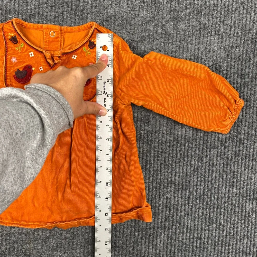 Gymboree Girls Orange Corduroy Embroidered Bird Floral Tunic Top 18-24 Months